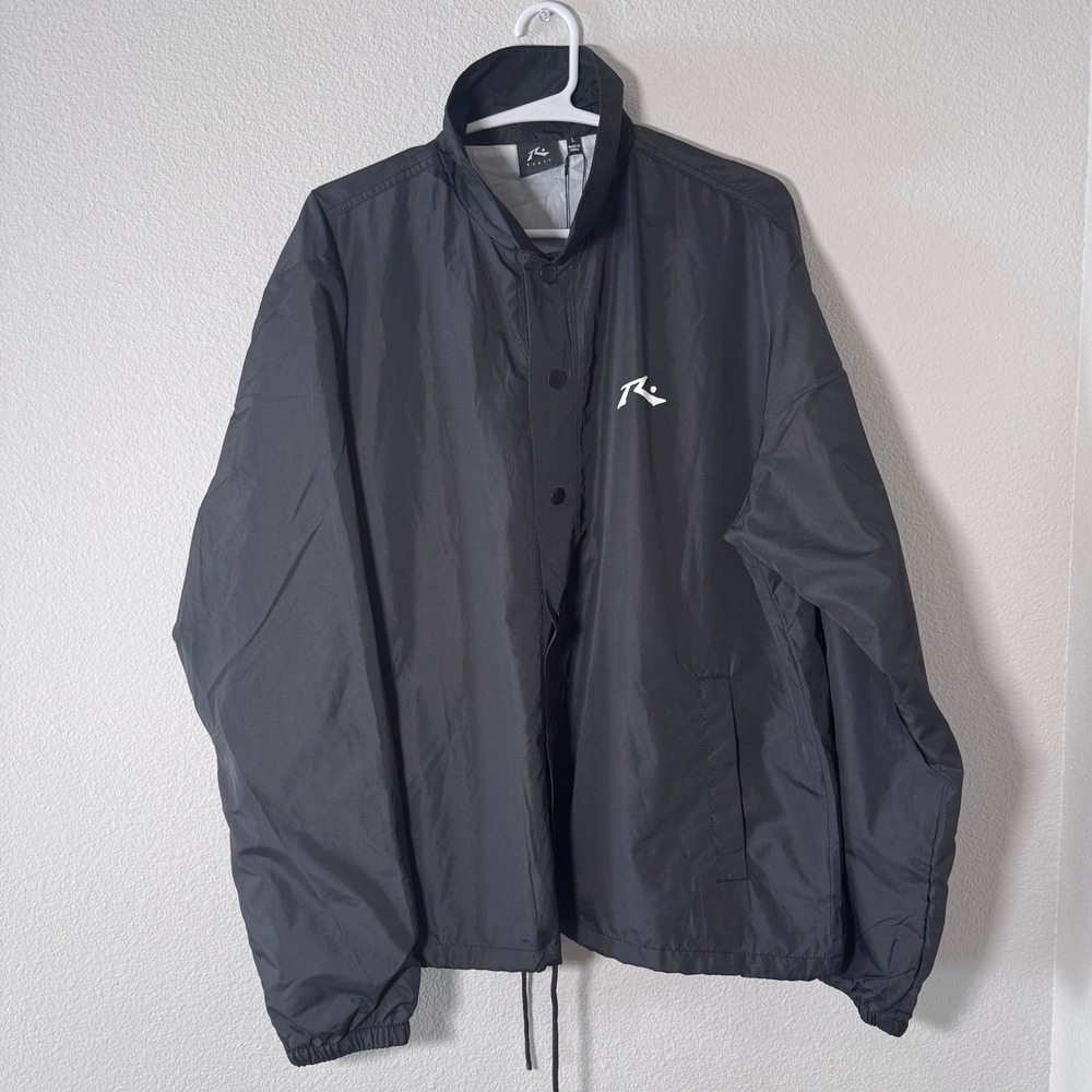 Rusty Surf Wear Base Coaches Jacket Black Snap Down Lightweight Men's Size L NWT